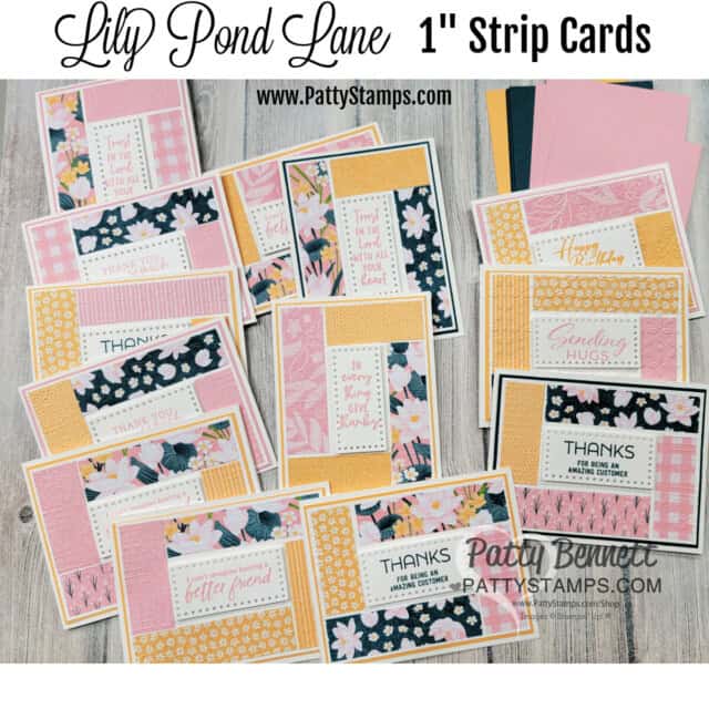 Lily Pond Lane 1" strip cards with embossing folders, by Patty Bennett