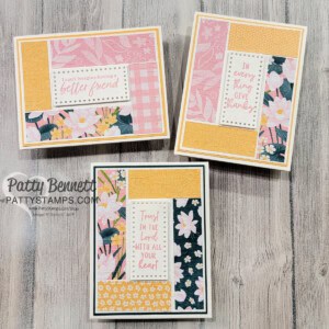 Lily Pond Lane 1' strip cards with Stampin' Up! Cute Crochet embossing folders, by Patty Bennett
