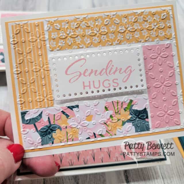 Lily Pond Lane 1' strip cards with Stampin' Up! Eyelet embossing folders, by Patty Bennett
