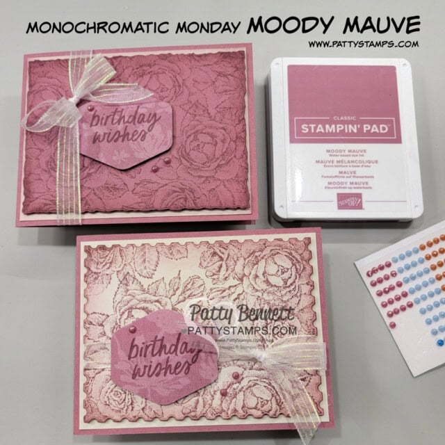 Monochromatic Cards with Stampin' UP! Moody Mauve and Stippled Rose stamp by Patty Bennett