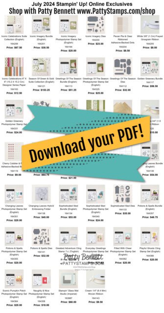 Stampin' Up Online Exclusive papercrafting products July 2024 for fall, Halloween and Christmas DIY projects and card making.