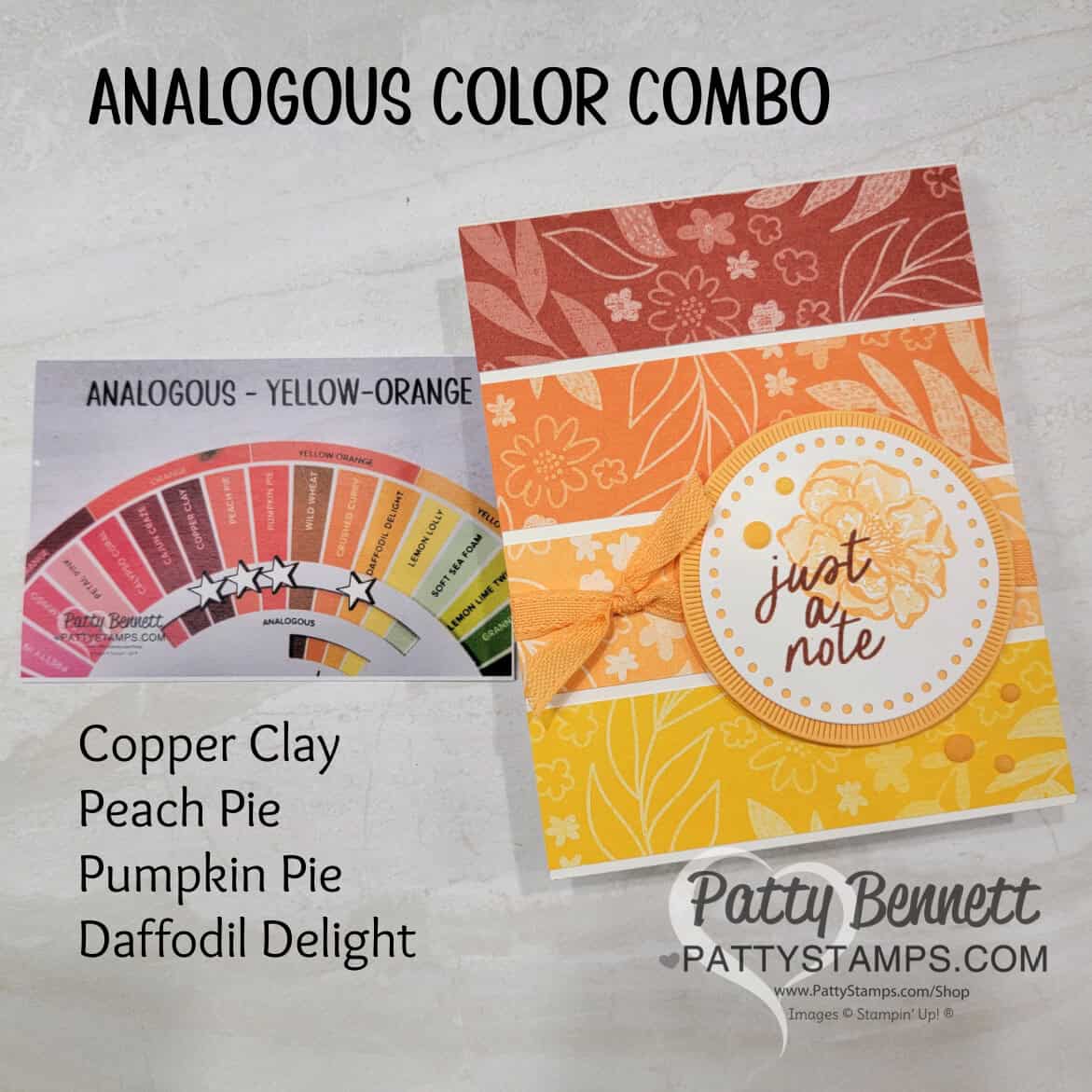 Color Theory with Analogous colors and Stampin' Up! patterned paper by Patty Bennett