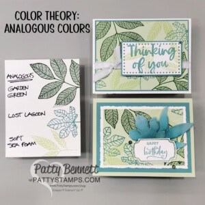 Color Theory: Analogous color combo with green and blue featuring Stampin' Up! Changing Leaves bundle by Patty Bennett