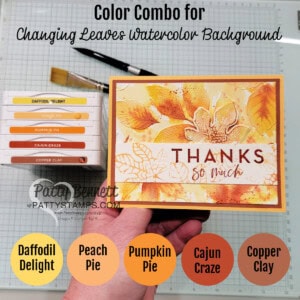 Changing Leaves Hybrid Embossing folder card idea featuring a fall color combo watercolor wash background, by Patty Bennett