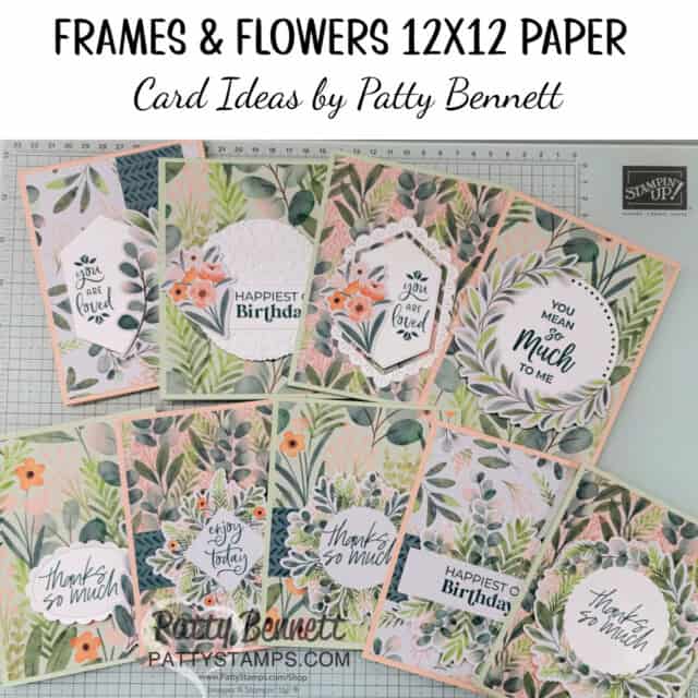 Stampin' Up! patterned paper Frames & Flowers with die cut florals - easy handmade cards by Patty Bennett