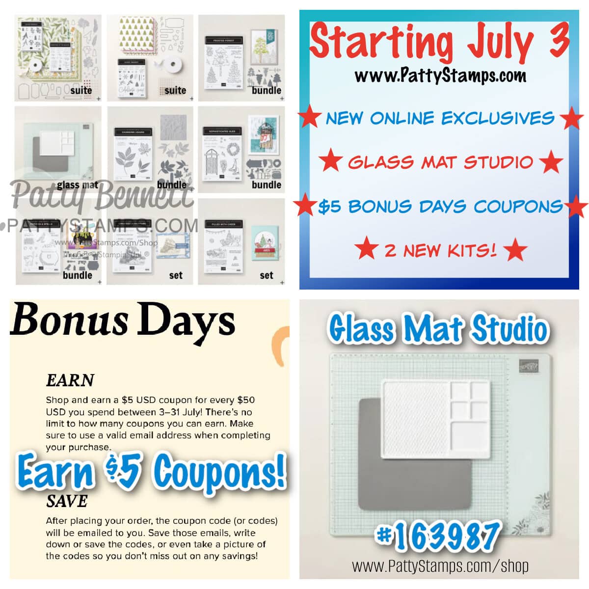 July 2024 Stampin UP! Bonus Days, 2 kits, new glass mat and Online Exclusives for fall and Christmas papercrafting