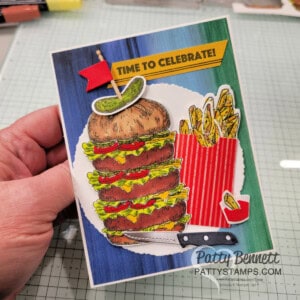 Triple Burger birthday card featuring Stampin' Blends coloring and Bistro Burger bundle, by Patty Bennett