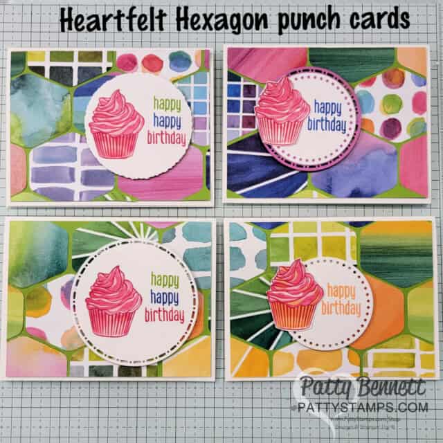 how to make 4 Heartfelt Hexagon punch cards with Full of Life designer paper from Stampin' UP! video tutorial with Patty Bennett