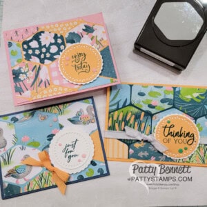 Heartfelt Hexagon punch cards featuring Stampin' UP! Lily Pond Lane designer paper. By Patty Bennett