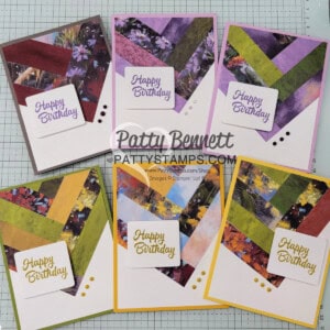 Splendid Autumn chevron cards with left over scrap trips, by Patty Bennett