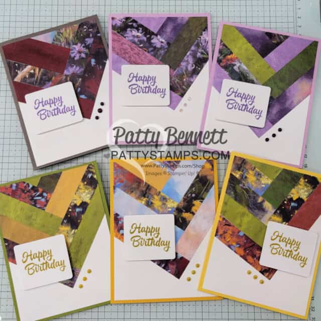 Splendid Autumn chevron cards with left over scrap trips, by Patty Bennett