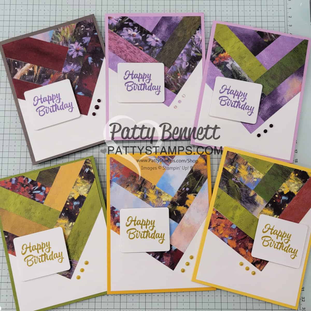 Splendid Autumn chevron cards with left over scrap trips, by Patty Bennett