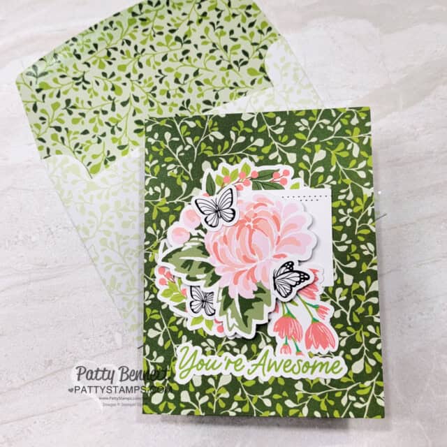 Fully Flowering Ephemera pack easy card with Stampin Up! papercrafting supplies by Patty Bennett