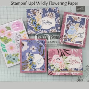 Stampin' UP! Wildly Flowering designer paper card ideas featuring Fully Flowering Ephemera die cut pack by Patty Bennett