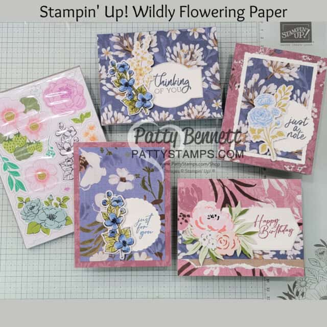 Stampin' UP! Wildly Flowering designer paper card ideas featuring Fully Flowering Ephemera die cut pack by Patty Bennett
