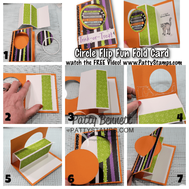 Circle Flip fun fold card with Stampin' Up! Halloween Spells patterned paper
