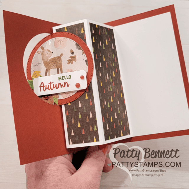 Circle flip fun fold card with Stampin Up! Sweet Days of Autumn paper by Patty Bennett