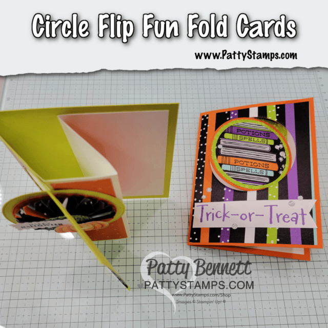 Stampin' Up! fun fold card Circle Flip Card with Halloween Spells paper. Video tutorial by Patty Bennett