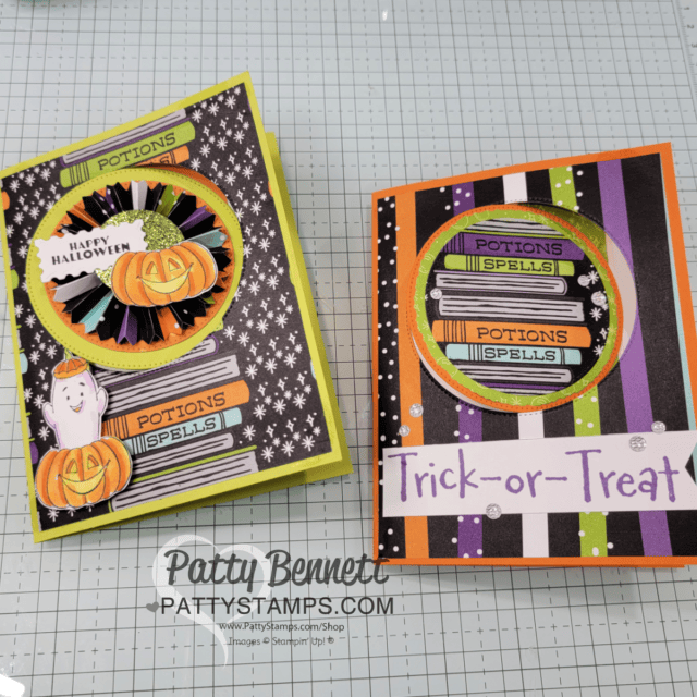 Stampin' Up! fun fold card Circle Flip Card with Halloween Spells paper. Video tutorial by Patty Bennett