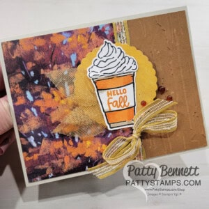 Stampin Up! more than autumn bundle pumpkin spice coffee card featuring Splendid Autumn 6x6 paper stack by Patty Bennett