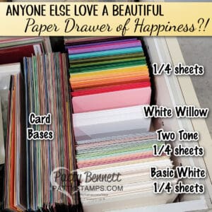 Patty's Paper Drawer of Happiness with Stampin' Up! cardstock, two tone and White Willow