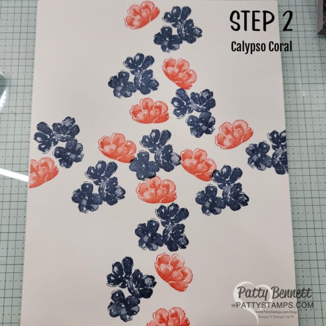 How to make 4 Corner Card stamping technique with Stampin' UP! Regal Flora flower stamps. Video tutorial by Patty Bennett