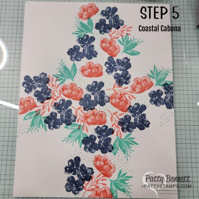 How to make 4 Corner Card stamping technique with Stampin' UP! Regal Flora flower stamps. Video tutorial by Patty Bennett