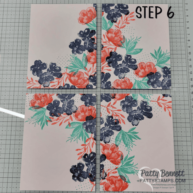 How to make 4 Corner Card stamping technique with Stampin' UP! Regal Flora flower stamps. Video tutorial by Patty Bennett