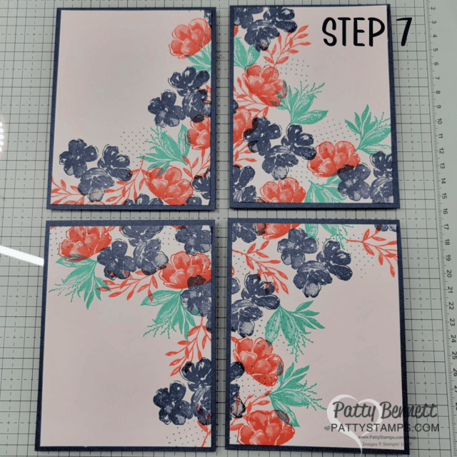 How to make 4 Corner Card stamping technique with Stampin' UP! Regal Flora flower stamps. Video tutorial by Patty Bennett