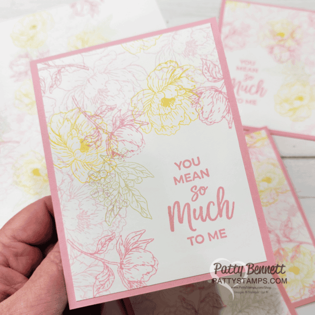 4 corner card making technique with Stampin' UP! Secret Garden stamp set. Video with Patty Bennett