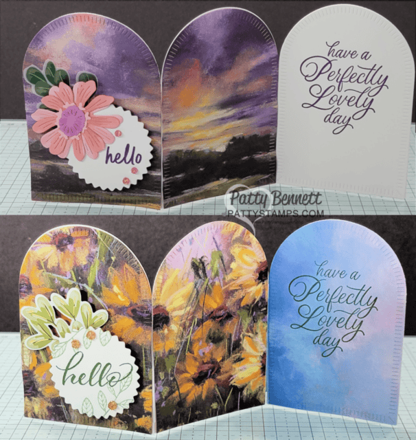 Floral Card options for 3 panel arch cards with Stampin' Up! Splendid Autumn designer paper, by Patty Bennett
