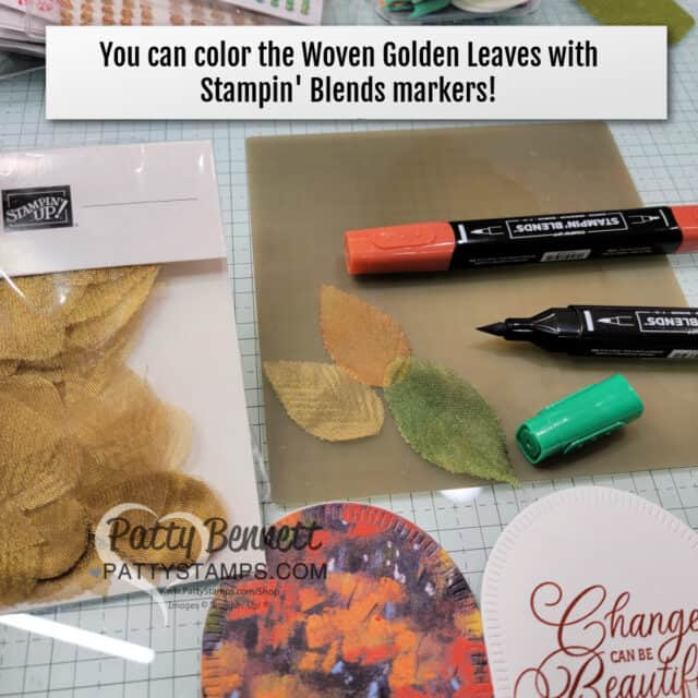 Stampin Up! Splendid Autumn paper 3 panel arch cards with Autumn Expressions stamp set by Patty Bennett. Pair with Woven Golden leaves colored with Stampin' Blends.