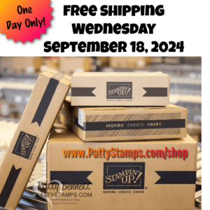 One Day Free Shipping offer from Stampin' Up! on orders of $75 or more Sept 18, 2024