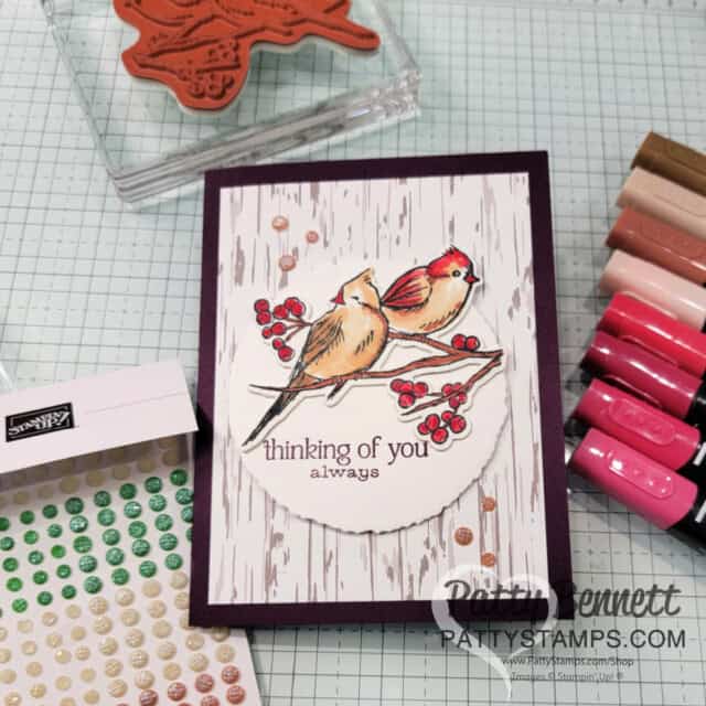 Stampin' UP! Nests of Winter designer paper card idea featuring Stampin' Blends coloring