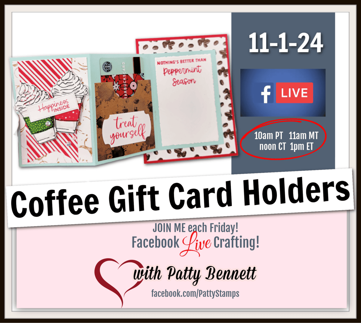 Join me live to create a fun fold coffee gift card holder using Stampin Up! More than Autumn bundle