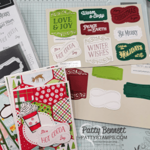 Handmade card with the Stampin Up! Christmas Labels dies, Hexagon punch and Reindeer Days patterned paper by Patty Bennett
