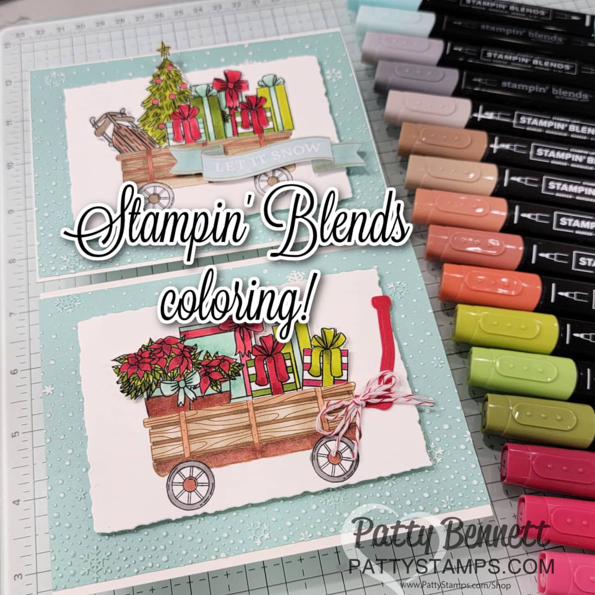 Stampin Up! Filled with Cheer stamp set colored with Stampin' Blends markers. cards by Patty Bennett