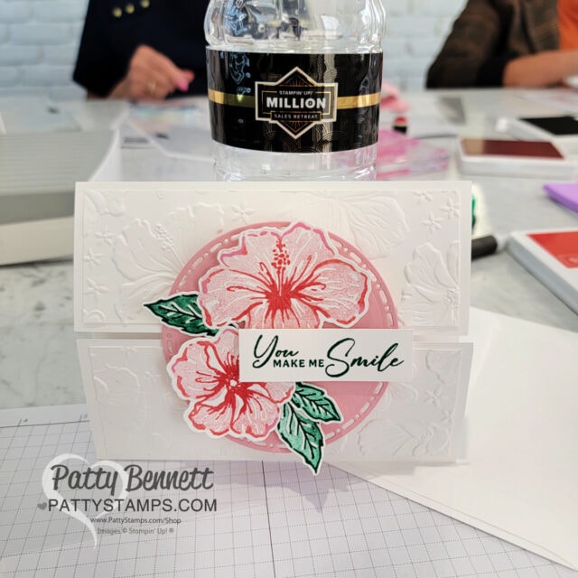 Stamping with Shelli and Sara during the Million achievers trip with the new Happy Hibiscus bundle.