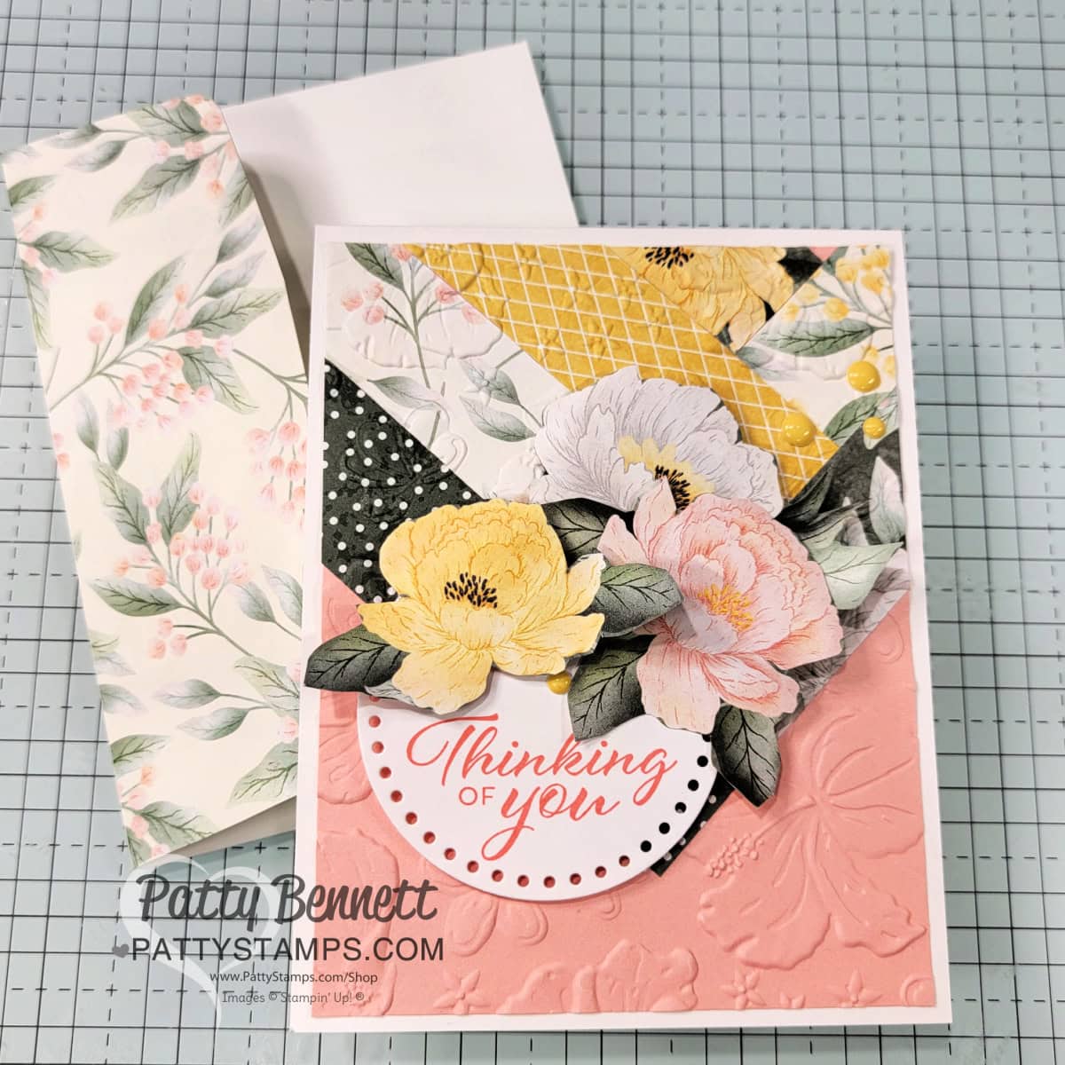 Secret Garden Chevron card featuring Hibiscus Hybrid embossing folder by Patty Bennett
