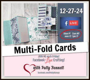 Live card making video featuring Stampin' Up! Serene Love designer patterned paper and coloring with a Blender Pen and ink pad with Patty Bennett