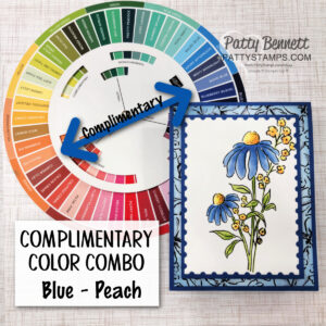 Complimentary color combo peach blue featuring Mixed Media Floral stamp set from Stampin' UP!. Stampin' Blends coloring by Patty Bennett
