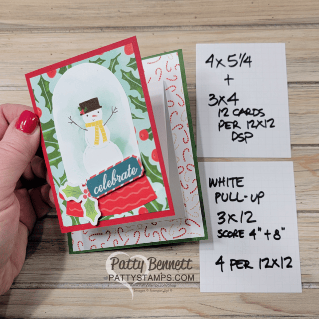 Paper Cutting Tips for a Christmas Pull Up card featuring Stampin' Up! Snowy Scenes designer paper, by Patty Bennett
