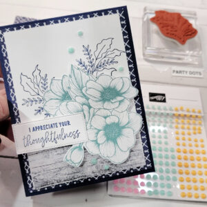 Serene Love top fold card featuring Memorable Blooms stamp set. by Patty Bennett