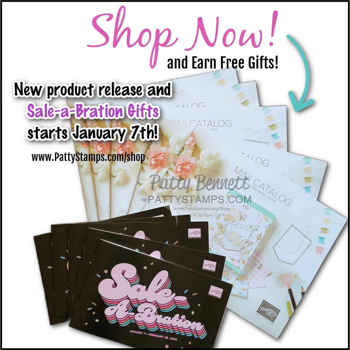 Shop today from the January Mini Catalog 2025 release and earn free Sale-a-Bration gifts with each $60 in orders. www.pattystamps.com/shop