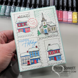 Yuletide Village card idea featuring Stampin' UP! stamp set and Perennial Postage dies, by Patty Bennett