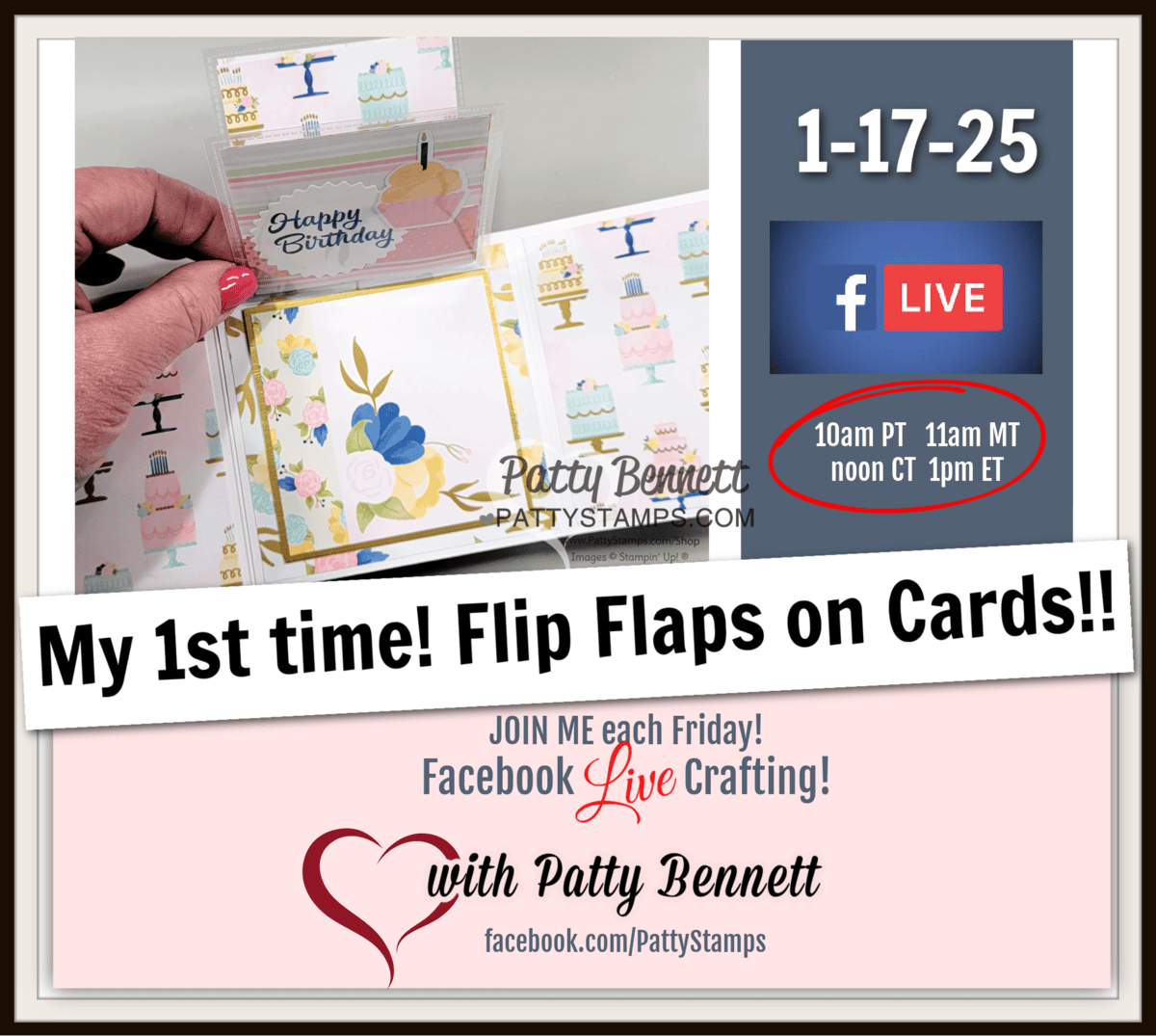 Stampin' Up! Flip Flaps on handmade cards - what a fun way to make a special card with Wildflower Birthday paper pack! Live video by Patty Bennett