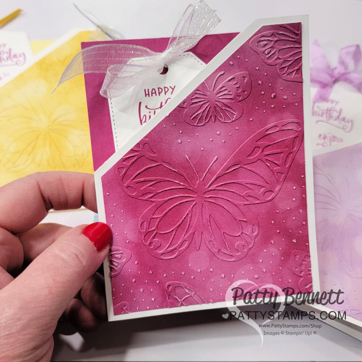 Beautiful Butterflies Bokeh card featuring fun pop up fun fold inside! by Patty Bennett