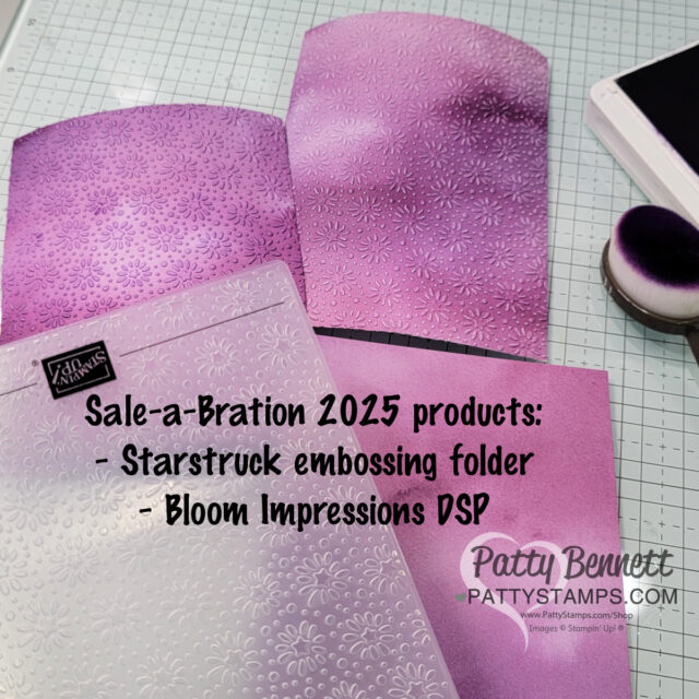 Stampin' Up! Sale-a-Bration 2025 Starstruck embossing folder tip with ink and Blending Brushes. Card by Patty Bennett