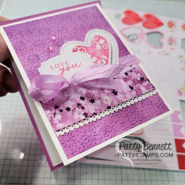 Stampin' Up! Sale-a-Bration 2025 Starstruck embossing folder Valentine card ideas with Celebrate Love Mix & Match ephemera pack. Cards by Patty Bennett