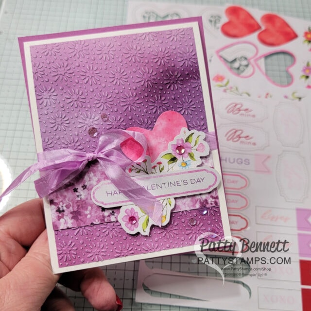 Stampin' Up! Sale-a-Bration 2025 Starstruck embossing folder Valentine card ideas with Celebrate Love Mix & Match ephemera pack. Cards by Patty Bennett